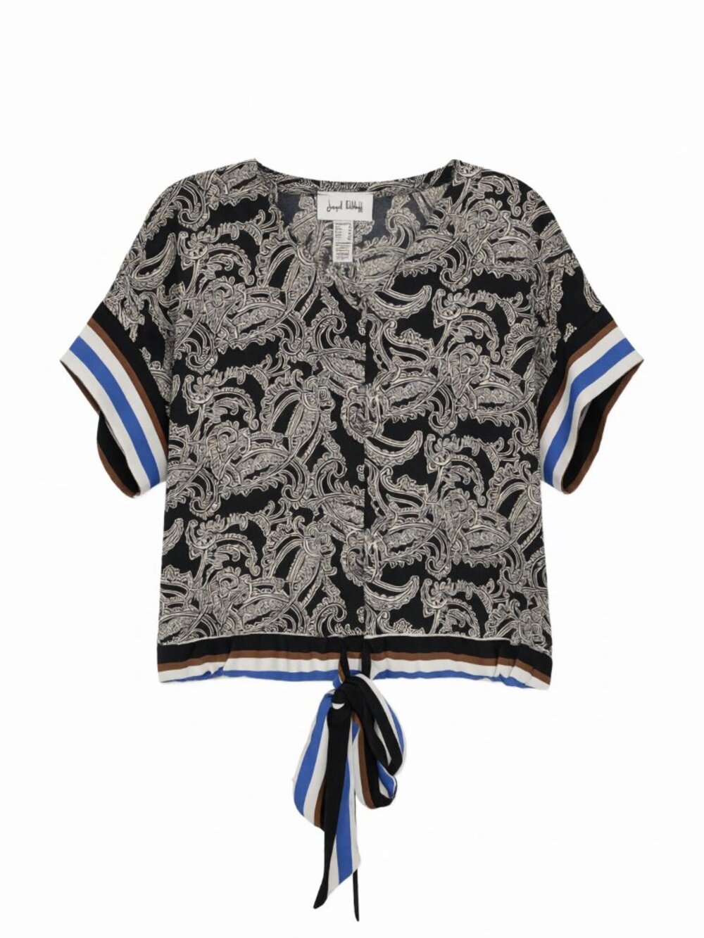 Joseph Ribkoff Black Paisley Tie Top Size 10